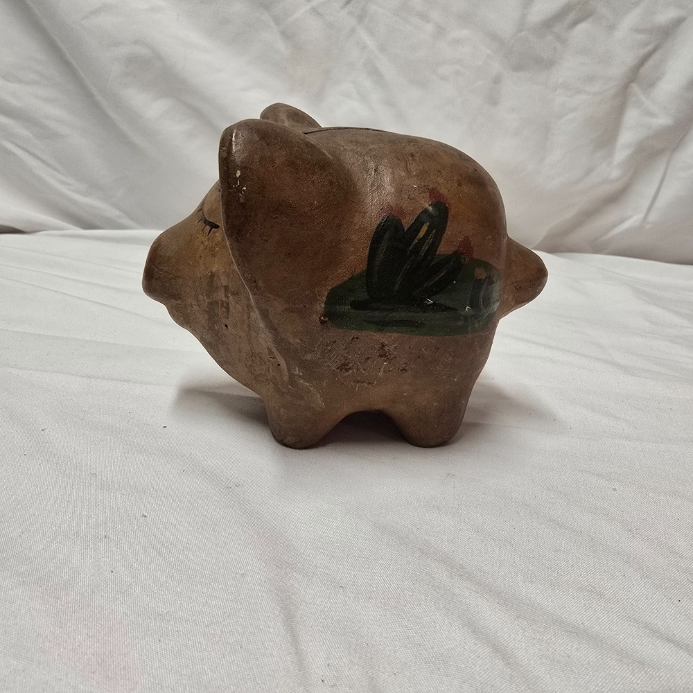 VTG Piggy Bank Unique RARE HTF Has Coins In It Mexican Style Painting Handmade